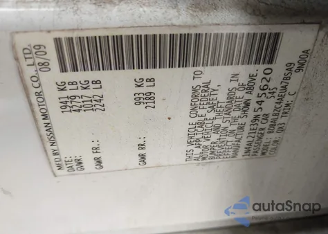 2009 Nissan Altima 2.5 S z USA, uszkodzony, nr VIN 1N4AL21E39N545620